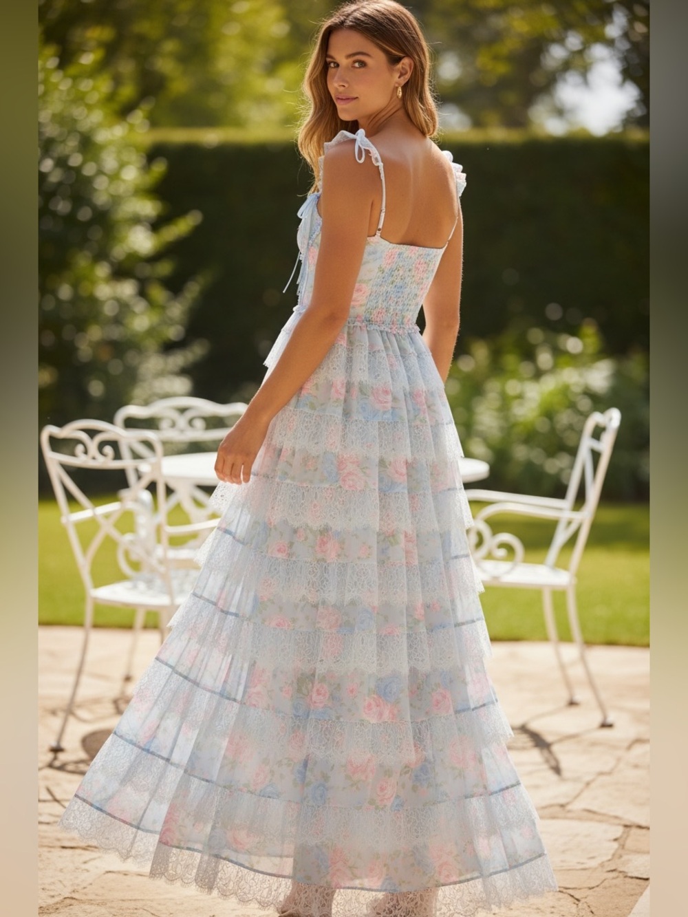 altar'd state - Light Blue Floral Lace Tiered Maxi Dress - Women - Picture 2 of 11